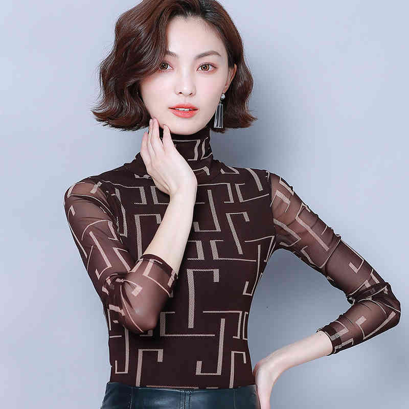 Autumn turtleneck print blouse plus size long sleeve women shirts fashion woman blouses womens tops and 7530 50 210427