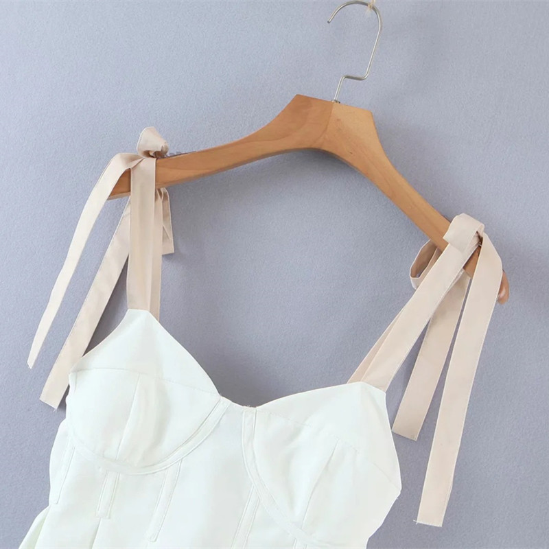 Nomikuma Spring Summer Bow Tie Sling Vest Korean Pleated Slim Waist Ruffle Women Tanks Tops Causal Short Camis Femme 6F079 210427