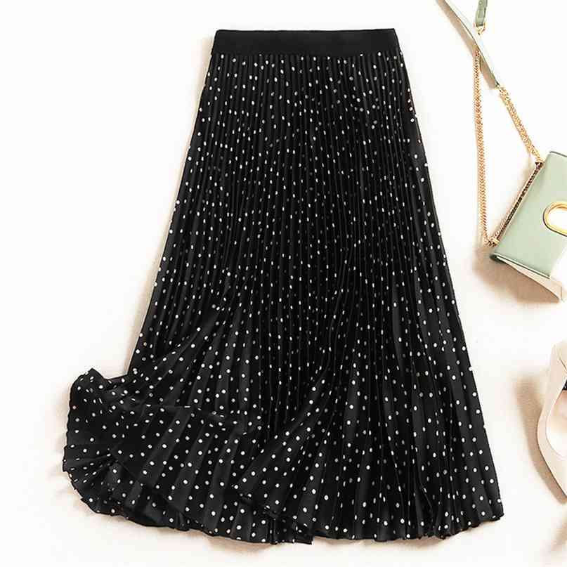 Pleated Skirts Women Spring Autumn High Waist Print Midi Womens Velvet Maxi Long Femme Faldas Mujer 210607