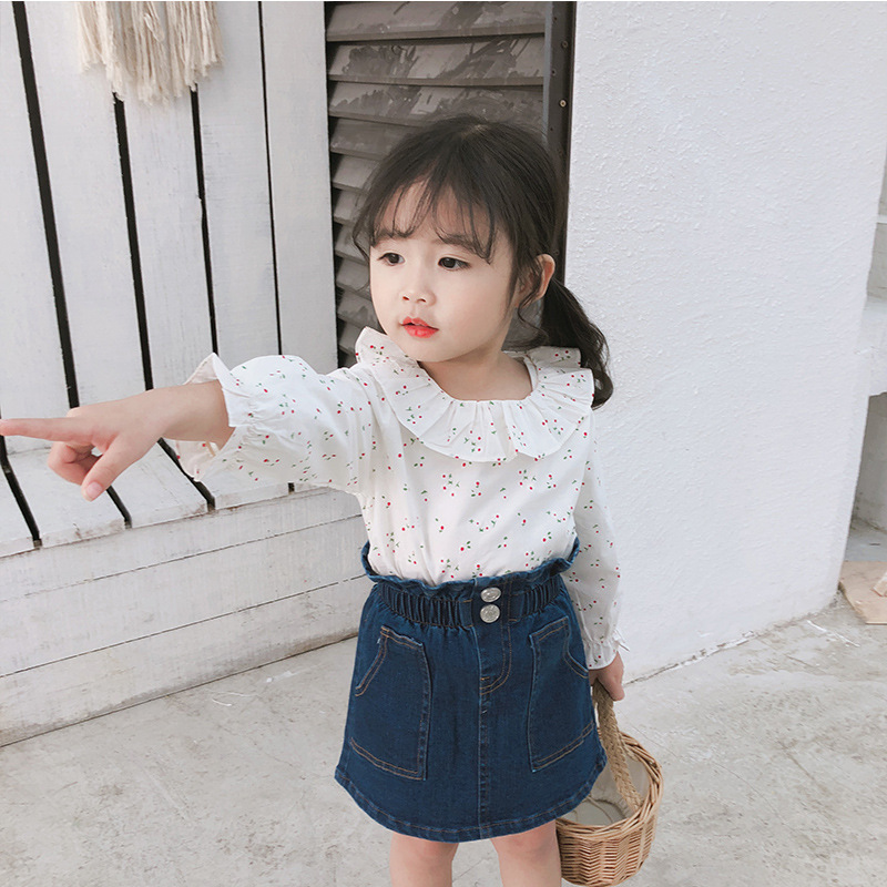 Korean style cute girls fashion denim skirts 1-4 years kids all-match high waist skirt children clothing 210508