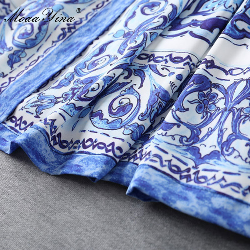 Fashion blue white porcelain print summer dress spaghetti strap front buttons slim casual dresses 210524