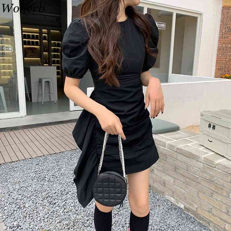 Sweet High Waist Robe Femme Girls Chic Plaid Dress Puff Sleeve Ruffle Dresses All Match Fashion Mini Vestidos Korean 210519