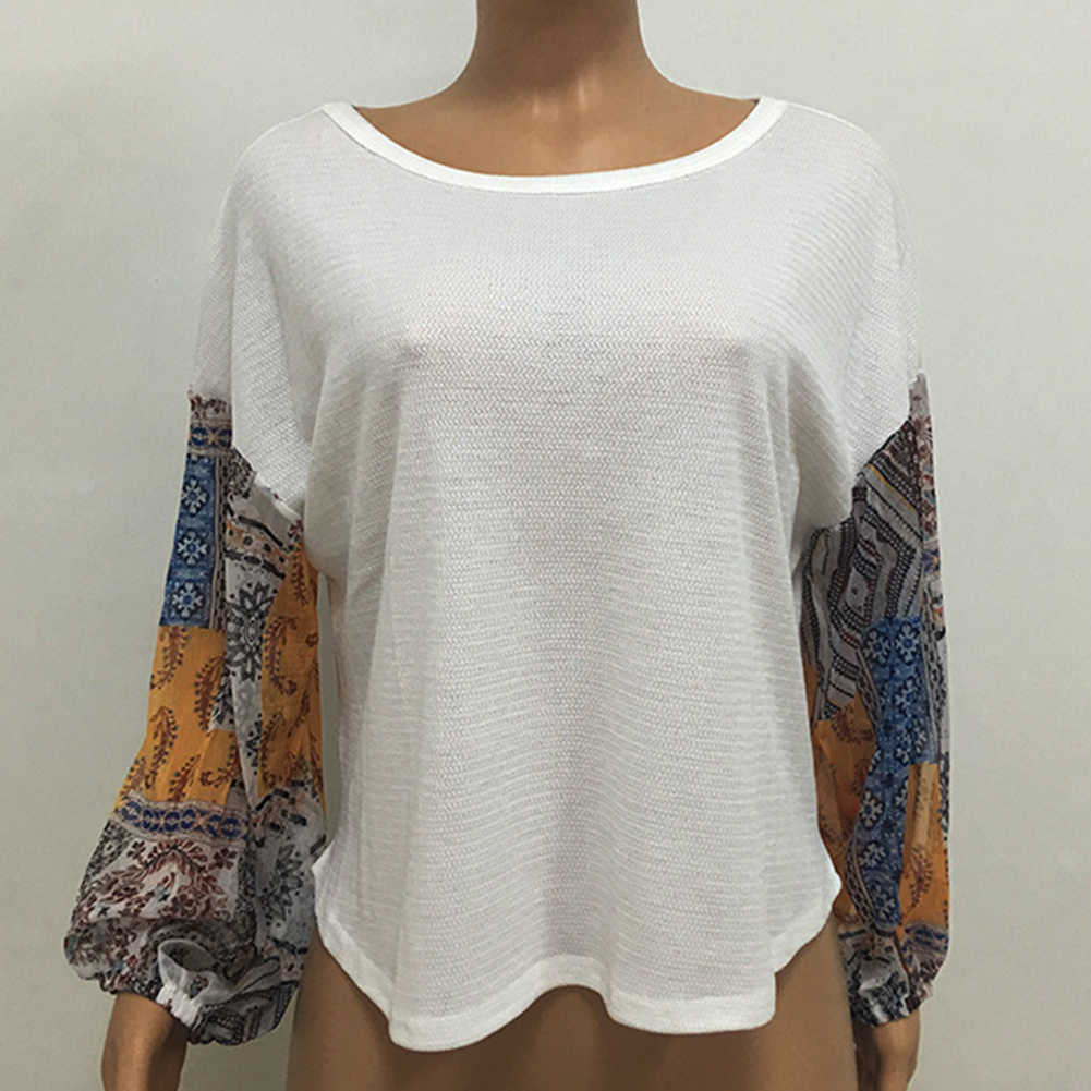 Women Sweater Autumn Fashion Loose Pullover Jumper Lantern Sleeve Chiffon Patchwork Tops For Ladies Autumn Sweaters Female 210918