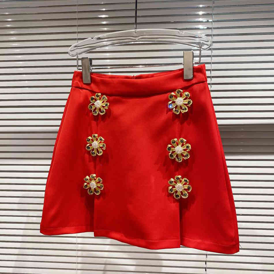 Free Women's Chic Flower Button High Waist Skirt Summer Black Sexy A-line Fashion Mini 210524