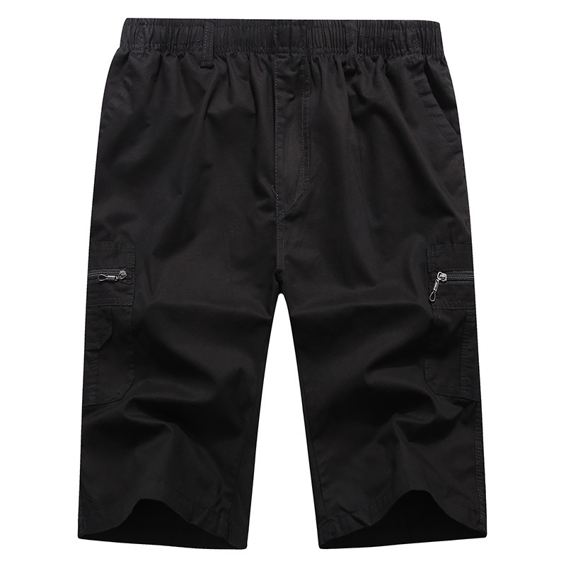 Long Shorts Men Cargo Secure Pocket Zipper Bermuda Male Knee Length Elastic Waist Loose Cotton Summer Mens Breeches 3/4 Pant Men 210518