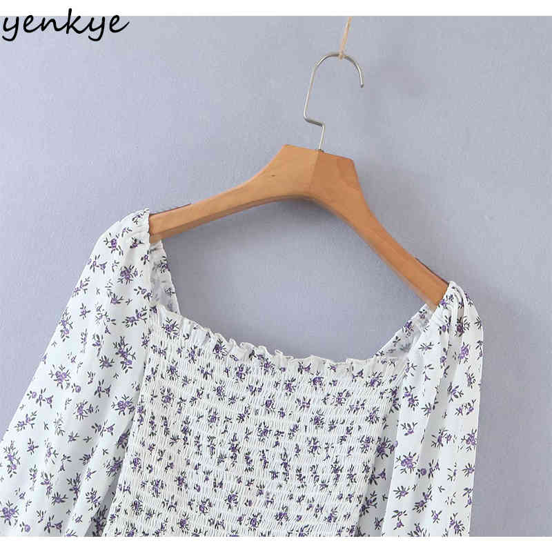 Sweet Floral Print Elastic Sexy Dress Women Long Sleeve V Neck Front Drawstring Bodycon Mini Summer Party Vestido 210430