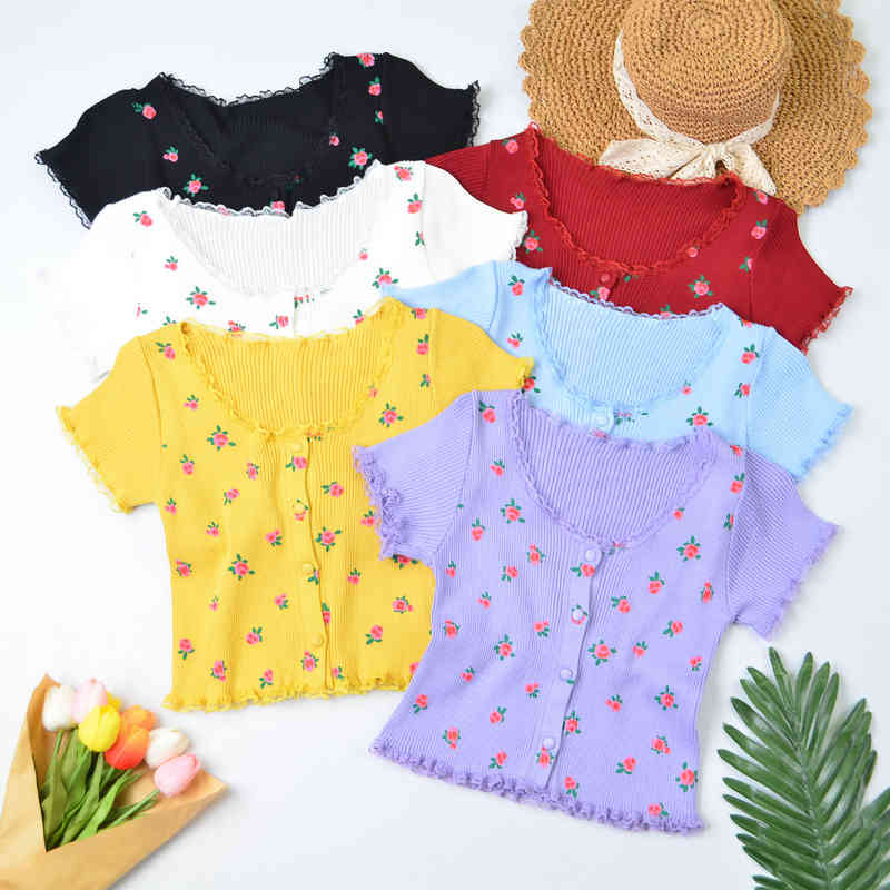 T-shirts Women Knitting T-Shirts Casual Cute Floral Printed Top Stipres With Lace hem For WOmen Summer 210518, White
T-shirts Women Knitting T-Shirts Casual Cute Floral Printed Top Stipres With Lace hem For WOmen Summer 210518, White