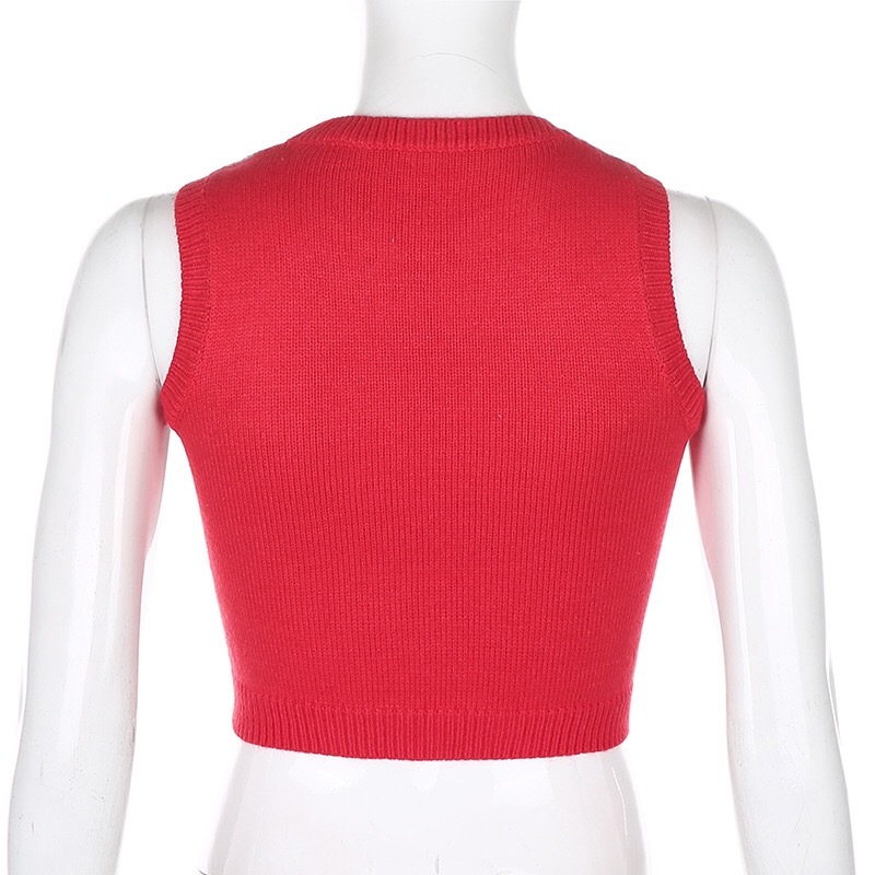 90s Red Argyle Plaid Knitted Sweater Vest Women Streetwear Preppy Style Korean Clothing Striped O Neck Tank Top Y2K Knitwear 210429