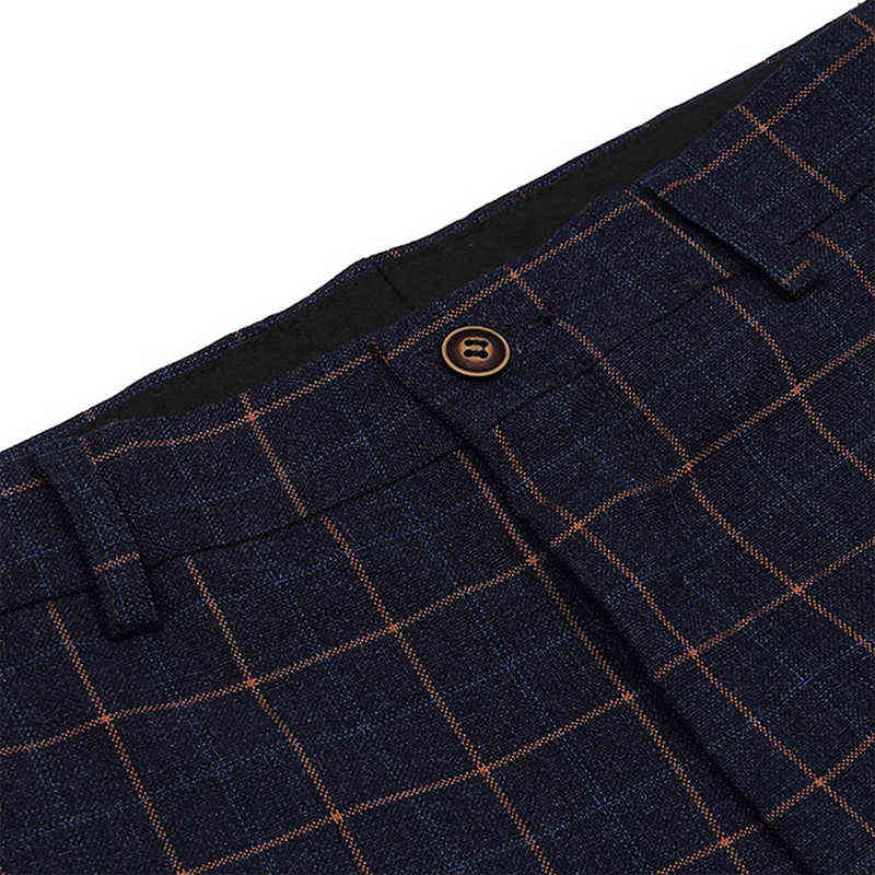 (Blazer + Vest) Wedding Suits For Men Year Gifts Winter Deep Blue Plaid Double Breasted Stage Clothes Men Formal Mens Suits 211120