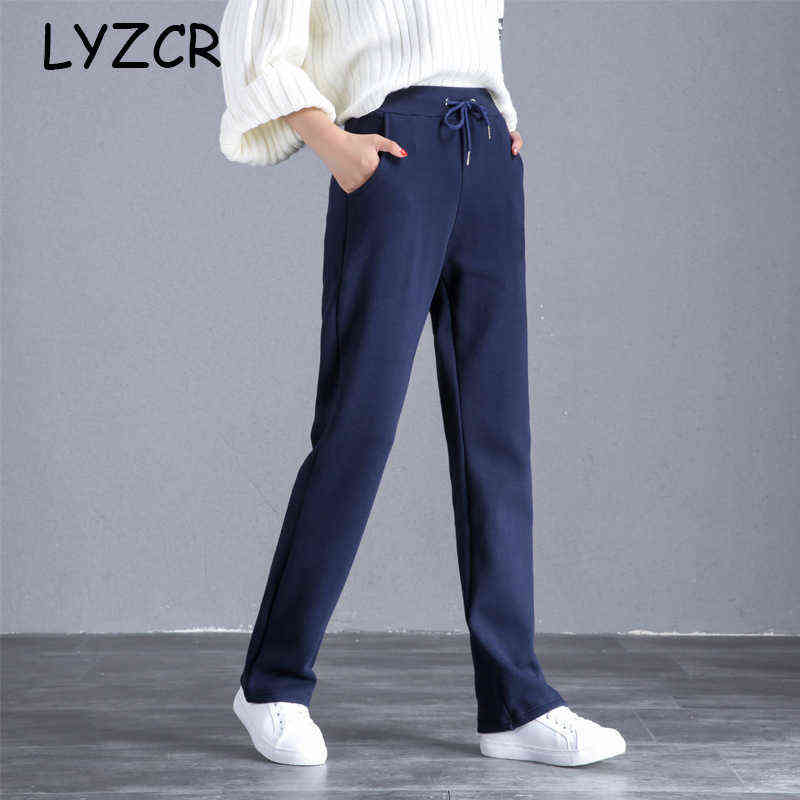 LYZCR Wide Leg Winter Warm Fleece Pants Women Plus Size Thick Women's Velvet Straight Loose Ladies Autumn 211115