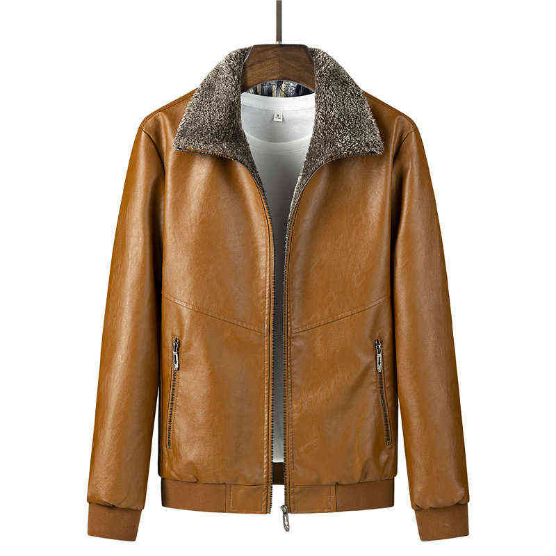 Flight Jacket Men Fur Collar PU Leather Men Jacket Black Brown Vintage Coat Winter Male Thicken Fleece Warm Bomber Jacket Parkas 211111