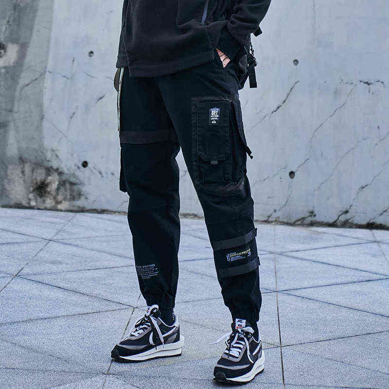 Single Road Mens Cargo Pants Men Fashion Side Pockets Hip Hop Techwear Joggers Male Japanese Streetwear Trousers Pants Men 211112