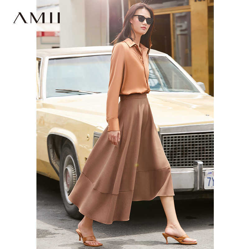 Minimalism Autumn Winter Fashion Asymmetrical Women's Skirt Causal Solid Calf-length Female 12070337 210527
