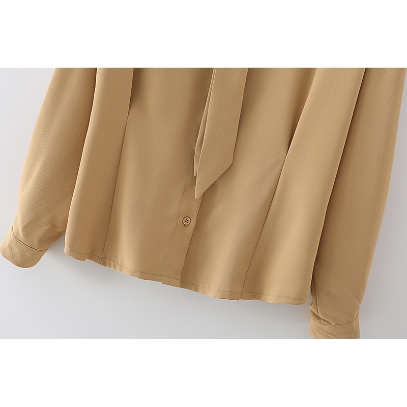 Elegant Women Necktie Turn Down Collar Shirts Fashion Ladies Pleated Tops Streetwear Female Chic Solid Blouses 210430