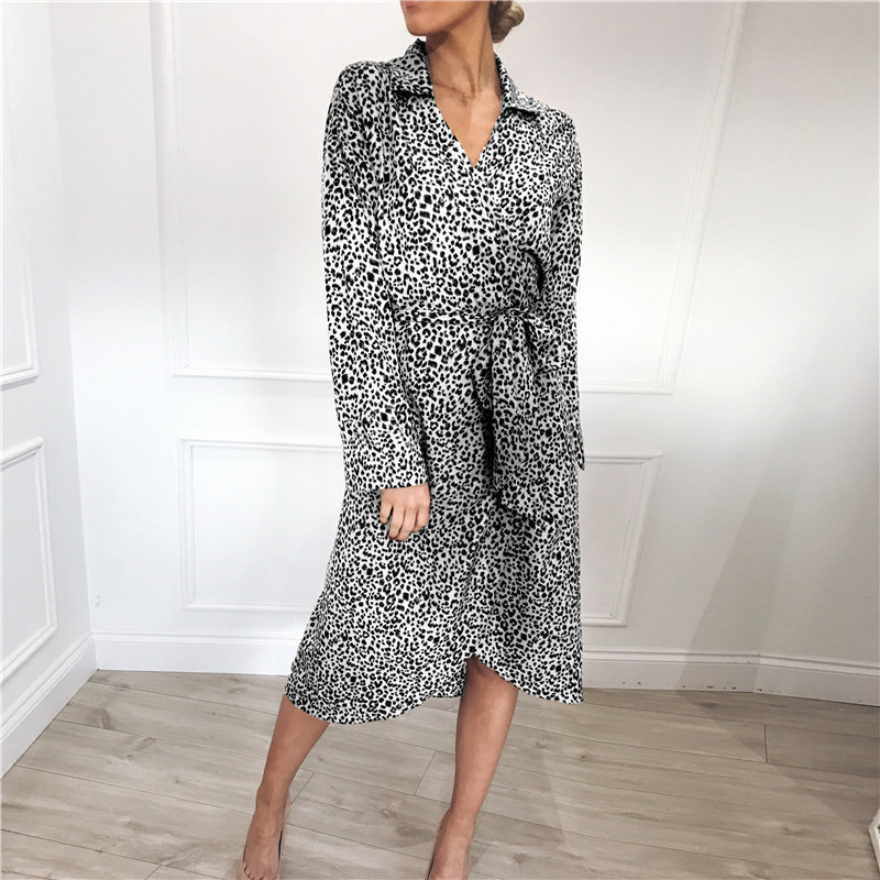 Vintage Leopard Wrap Dress Long Sleeve Spring Summer es Casual Sexy V-Neck Elegant Party Vestidos De Fiesta 210508