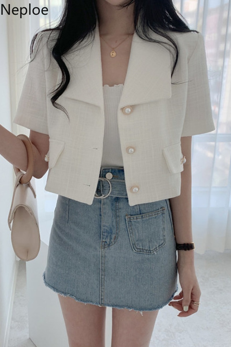 Neploe Blusas Mujer De Moda Verano Korean Elegant Blouses Women Office Lady Shirt Notched Collar Short Blouse Tops 94894 210422