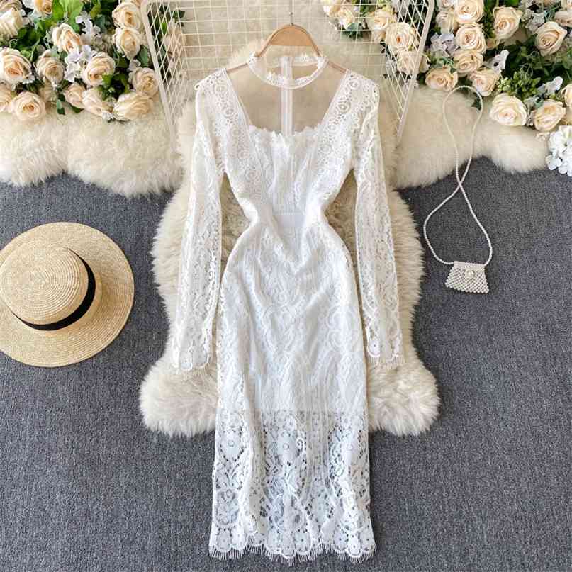 Women White Lace Dress Sexy Perspective Mesh Patchwork Hollow Out Evening Party Midi Bodycon Vestidos Robe Femme 210603
Women White Lace Dress Sexy Perspective Mesh Patchwork Hollow Out Evening Party Midi Bodycon Vestidos Robe Femme 210603