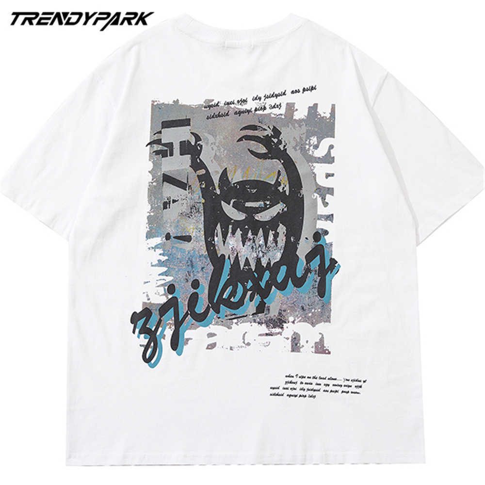 T-Shirts Hip Hop Funny Ghost Printed Cotton Tee Shirt Streetwear Harajuku Short Sleeve Casual Loose Tshirts Tops 210601