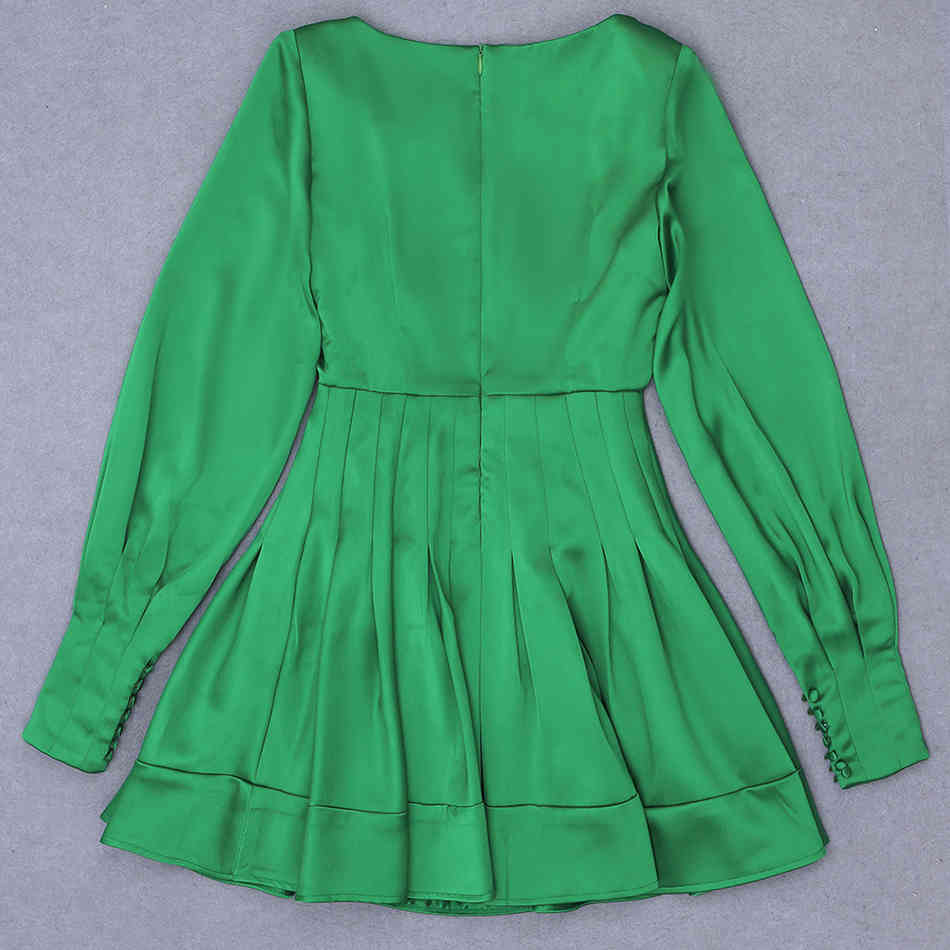 Free Chic Women's Green Mini Dress Sexy Square Neck Puff Sleeve Bodycon Draped A-line Club Party Vestido 210524
