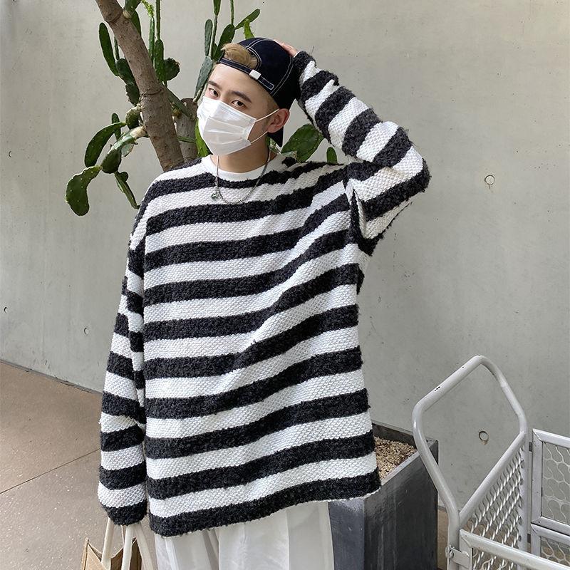 Men's Sweaters Autumn Winter Stripe Loose Sweater Round Neck Pullover Splice Korean Style Casual Long Sleeve Oversized Kintted Cloth Y8964, White;black
Men's Sweaters Autumn Winter Stripe Loose Sweater Round Neck Pullover Splice Korean Style Casual Long Sleeve Oversized Kintted Cloth Y8964, White;black