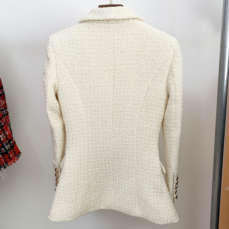White Tweed Blazer Women Summer Casual Double-breasted Shawl Collar Thick Long Office Business Blazers Jackets 210525