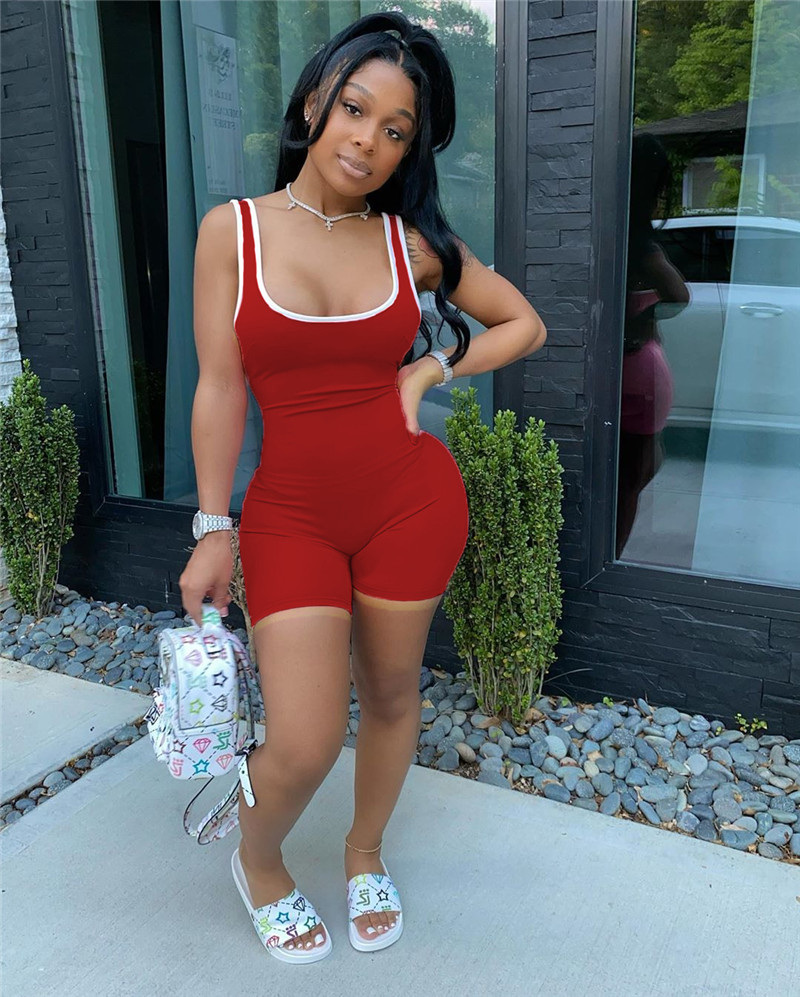 Women shorts Jumpsuits plus size S-3XL solid color vest Rompers sleeveless bodysuits Casual skinny Overalls Summer clothes white black brown short pan