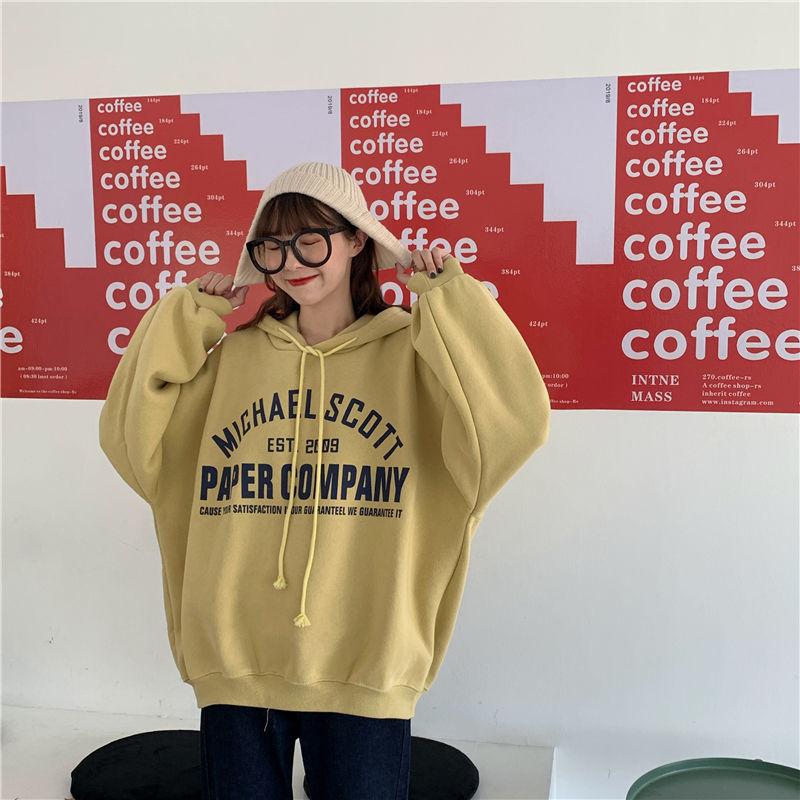 Women Simple Sweatshirt Hooded Velvet Chic Loose Oversize Streetwear 6 Colors Plus Size Casual Harajuku Korean Style Hoodies Women's & Sweat