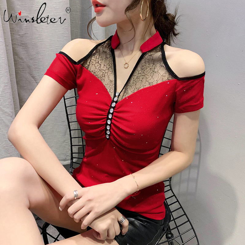 Women's T-Shirt Summer Korean Clothes T-shirt Fashion Sexy Off Shoulder Patchwork Mesh V-Neck Button Women Tops Ropa Mujer Tees T0, Red tshirt
Women's T-Shirt Summer Korean Clothes T-shirt Fashion Sexy Off Shoulder Patchwork Mesh V-Neck Button Women Tops Ropa Mujer Tees T0, Red tshirt