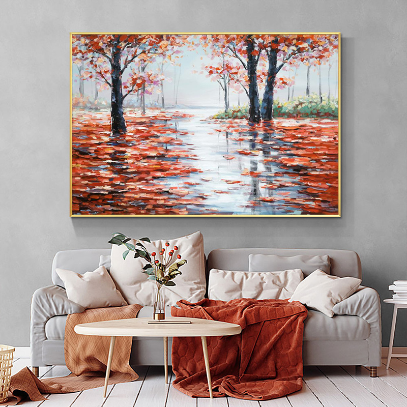 Tree Knife Painting Oil Painting On Canvas Prints Wall Art Pictures for Living Room Home Decor Forest Road Landscape Cuadros