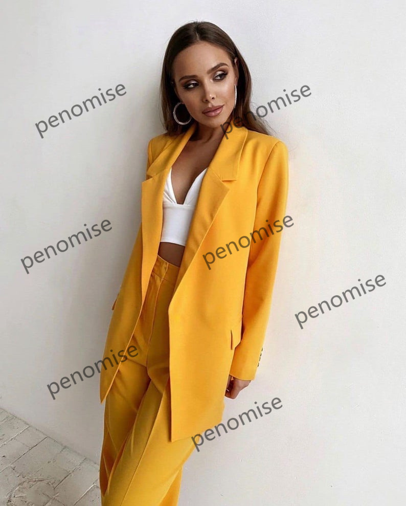 Solid 2022 Women Blazer Suits 2 Pcs Sets Bridesmaid Dress Streetwear Ladies Formal Wear Female Outerwear Chic Casual Suit