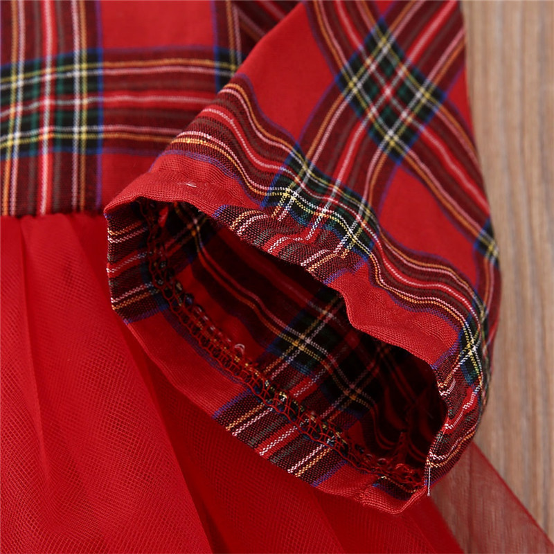 1-5Y Christmas Girls Red Plaid Dress Toddler Baby Kid Long Sleeve Tutu Bow Party Wedding Birthday Girl Xmas Costumes 210515