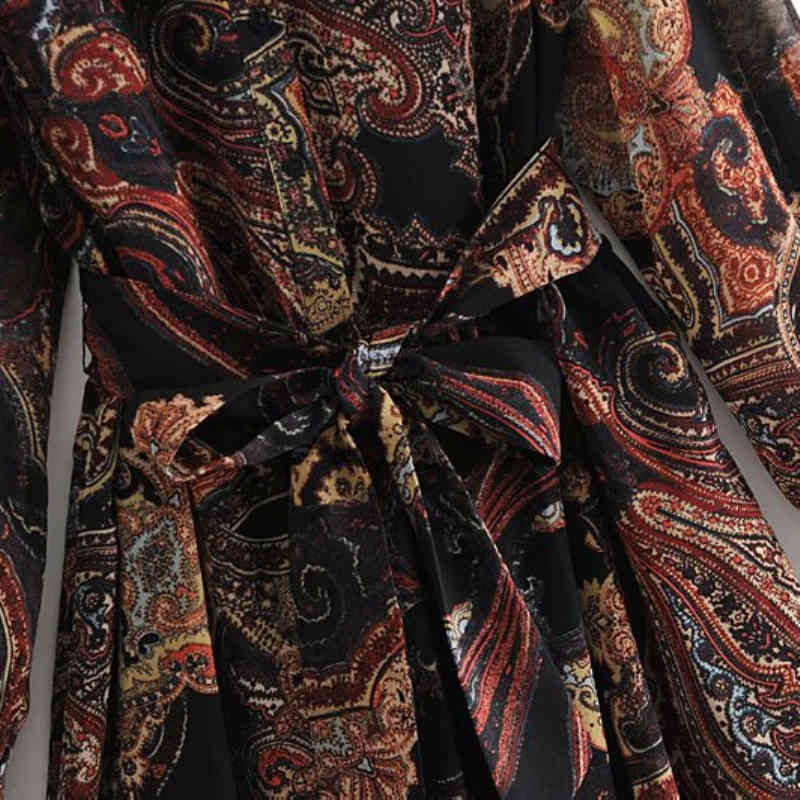 Vintage Woman National Style Printed Dress Fashion Ladies Autumn Sashes Mini es Female Elegant Long Sleeve 210515