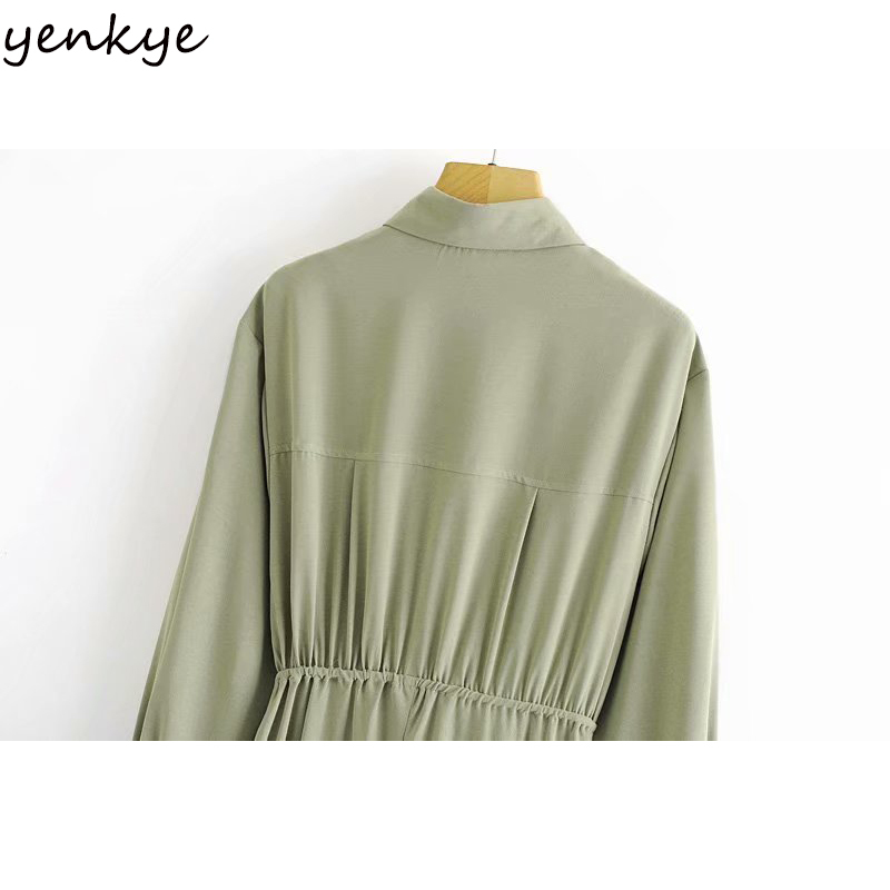 YENKYE Vintage Solid Color Long Maxi Dress Women Front Knot Long Sleeve Lapel Collar A-line Casual Winter Dress Plus Size Robe 210515