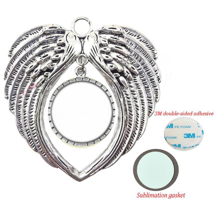 Sublimation Blank Christmas Decorations With Snow Red Rope Hot Transfer Printing Angel Wings Shape Blank Consumables Supplies