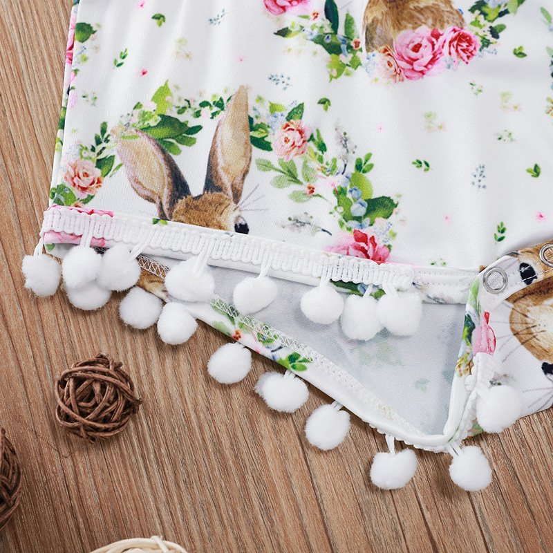 Summer Baby Girls Clothes Sets Fashion Girl Outfits 2pcs Rabbit Garland Printed Sleeveless Easter Ball Border Haka Tiara Child Crawling Suit Kids Clot
