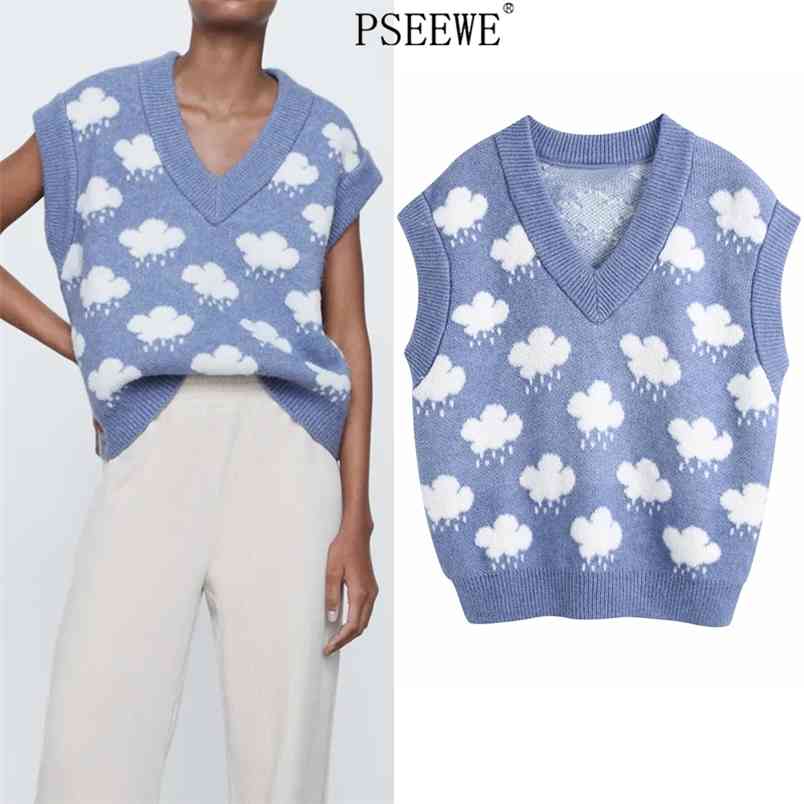 Blue Jacquard Knitted Sweater Vest Women Winter Cute V Neck Sleeveless Woman Rib Knit Female Waistcoats 210519
Blue Jacquard Knitted Sweater Vest Women Winter Cute V Neck Sleeveless Woman Rib Knit Female Waistcoats 210519