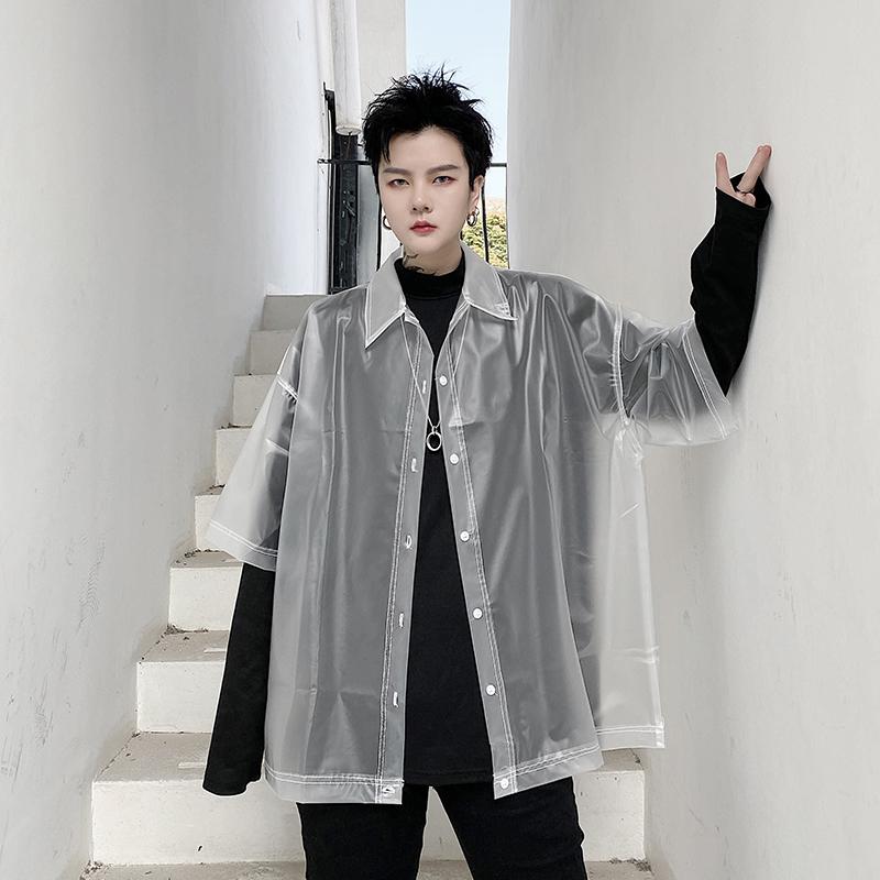 Spring Summer Men's Transparent TPU Loose Casual Jacket Half Sleeve Waterproof Outwear Coat Jackets