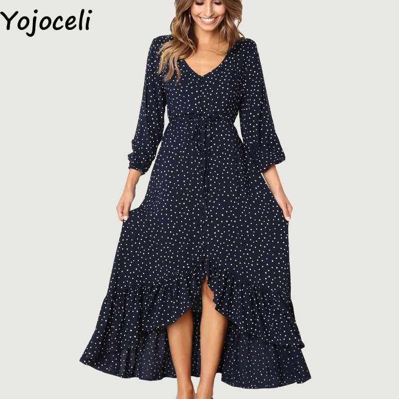 Yojoceli Sexy long ruffle button dres Polka dot sashes summer beach female Casual cool daily maxi vestidos 210609, Navy blue
Yojoceli Sexy long ruffle button dres Polka dot sashes summer beach female Casual cool daily maxi vestidos 210609, Navy blue