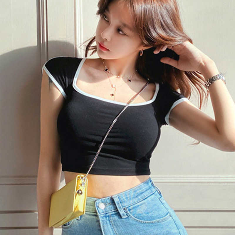WOMENGAGA Korea Summer Top Patchwork Square Collar Short Sleeve Slim Navel Sexy Women Tops T Tees B8RW 210603, Black
WOMENGAGA Korea Summer Top Patchwork Square Collar Short Sleeve Slim Navel Sexy Women Tops T Tees B8RW 210603, Black
