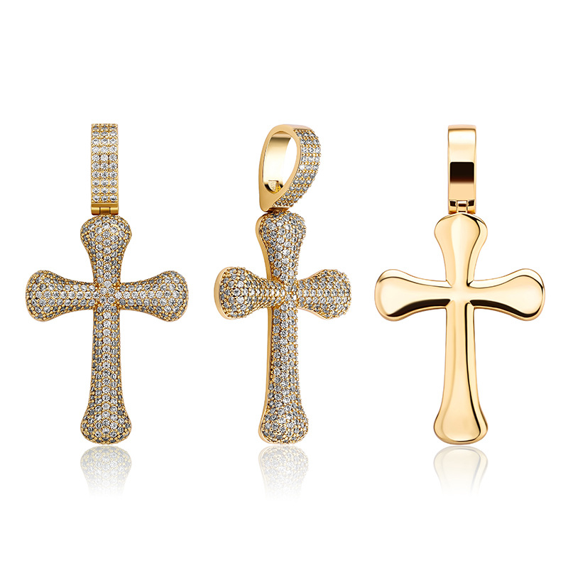 Hip Hop Cross Pendant Necklace Shining Bling Zirconia For Men Women Gift with Twisted Rope Chain