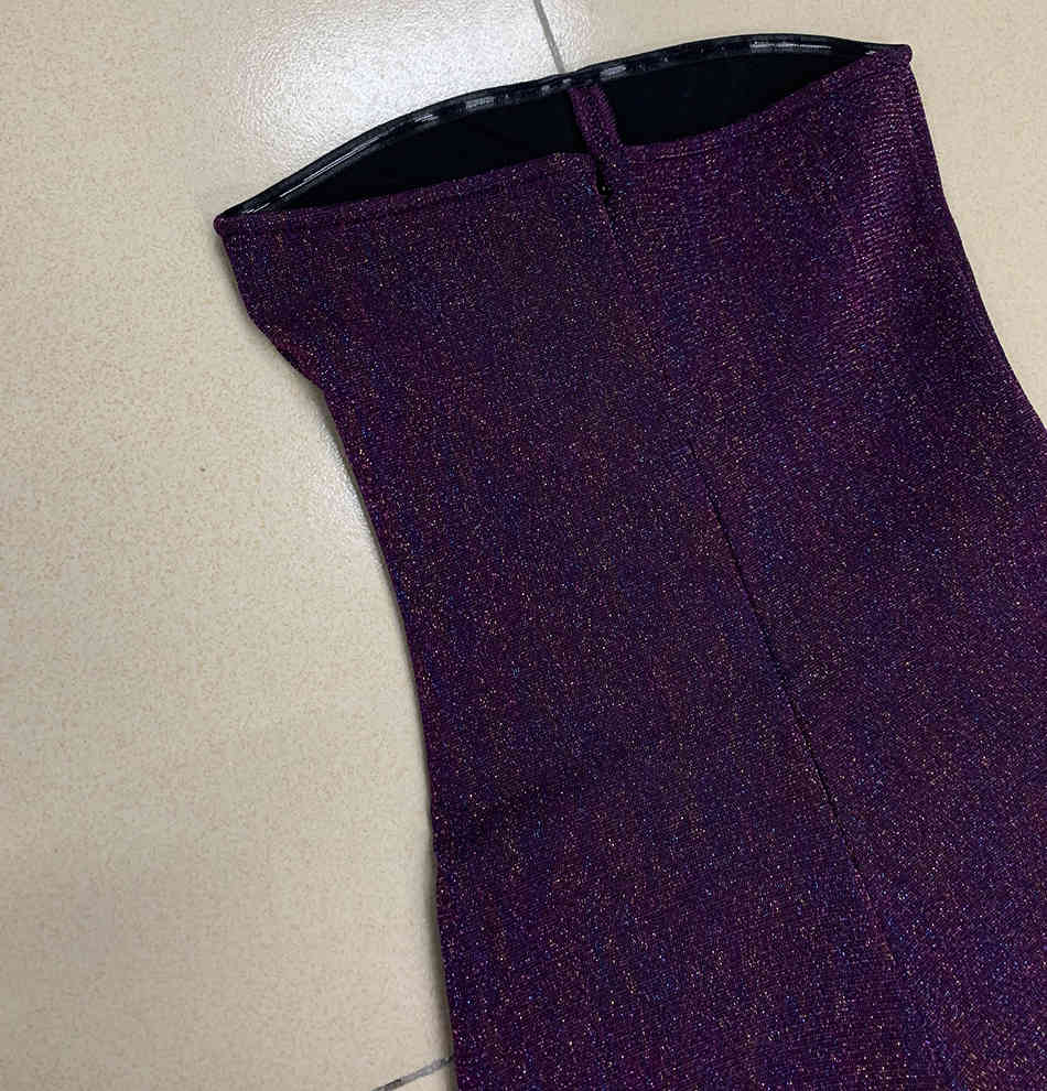 Free Women Purple Shiny Jumpsuit Sexy Tube Top Sleeveless Halter Bodycon Pencil Runway Party 210524