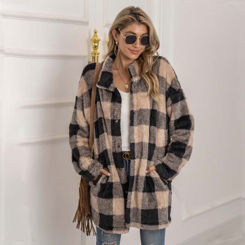 2021 Autumn Winter Long Coat Women Lattice Long Sleeve Teddy Fluffy Jacket Ladies Warm Plush Jacket For Women, Tan;black
2021 Autumn Winter Long Coat Women Lattice Long Sleeve Teddy Fluffy Jacket Ladies Warm Plush Jacket For Women, Tan;black