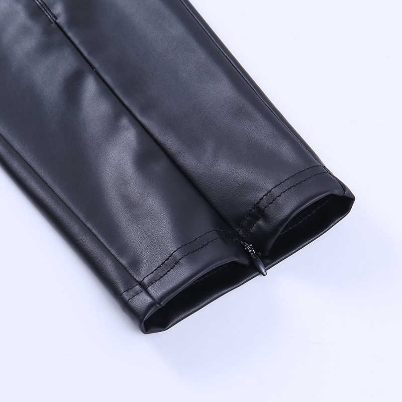 Colysmo Leather Leggings Zipper Split Fashion Elegant Bodycon High Waist Pants Vintage Black Trousers Women Casual Streetwear 210527