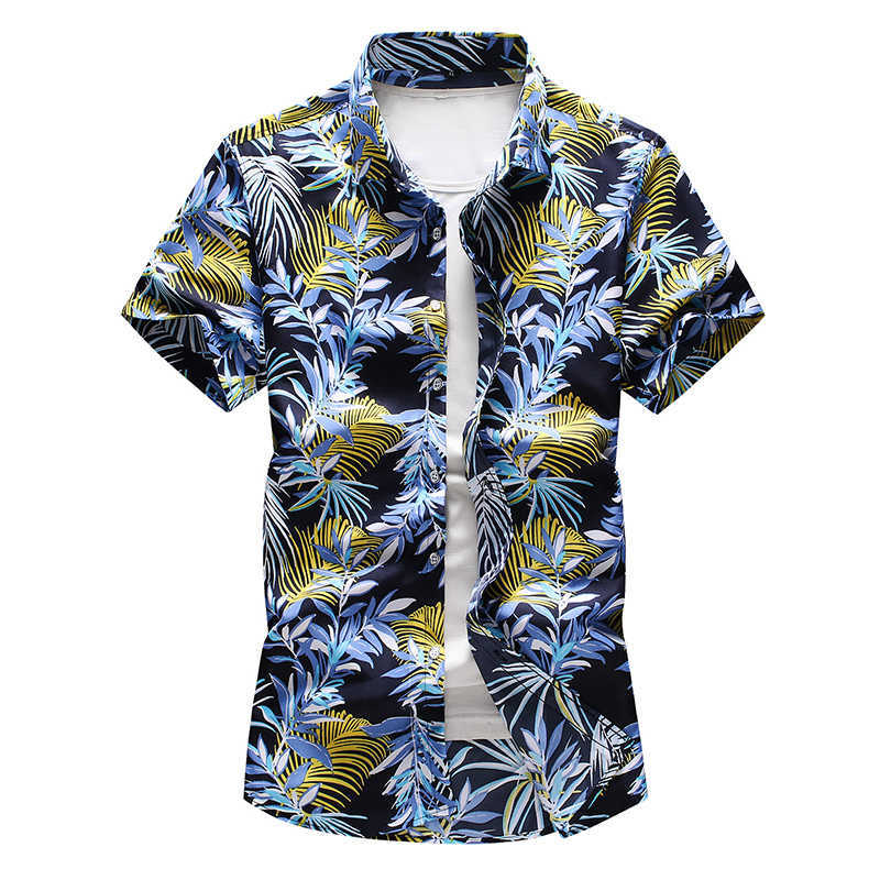45KG-120KG Summer Fashion Men's Hawaiian Tropical Print Casual Button Down Beach Holiday Short Sleeve Shirt 5XL 6XL 7XL 210528