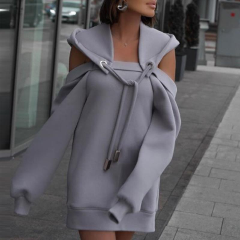 Winter Casual Fashion Hollow Out Sweatshirt Hooded Women Elegant Print Drawstring Tops Ladies Sexy Off Shoulder Oversized Hoodie Women's Hoo