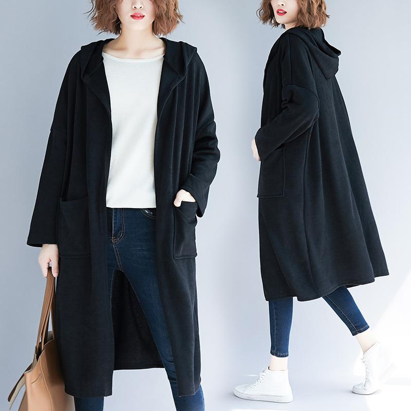 Women's Trench Coats Korean-Style Fashion Solid Color Fat Sister L Women Long Hooded Coat Knitted Cardigan, Black
Women's Trench Coats Korean-Style Fashion Solid Color Fat Sister L Women Long Hooded Coat Knitted Cardigan, Black