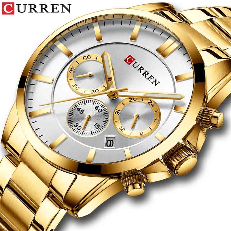 CURREN Fashion Watch Men Business Chronograph Quartz Clock Gold Stainless Steel Waterproof Luminous Watches Relogio Masculino 210608, Silver blue
CURREN Fashion Watch Men Business Chronograph Quartz Clock Gold Stainless Steel Waterproof Luminous Watches Relogio Masculino 210608, Silver blue