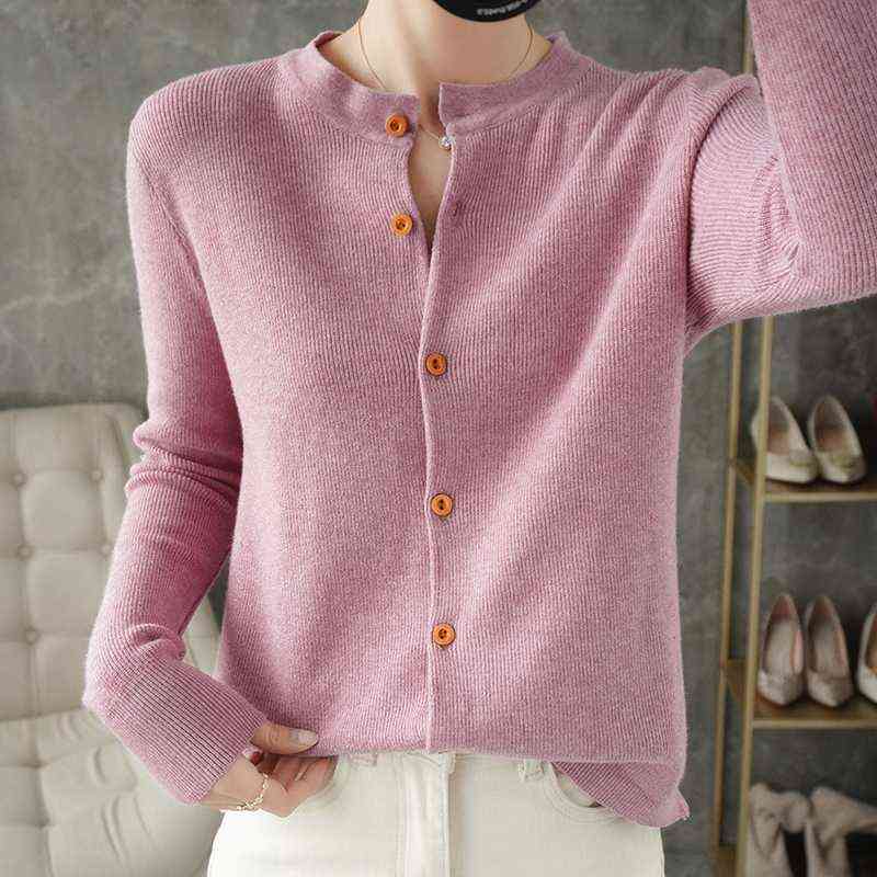 Snaoutofit Women's Sweater, Round Neck Wool Cardigan, Knitted Base, Solid Color, Korean Version, Loose Jacket, Special Price 211117