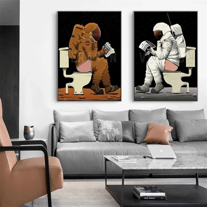 Animation Funny Astronaut Canvas Painting Wall Art Posters And Prints Wall Pictures For Toilet Bathroom Home Wall Decor Cuadros