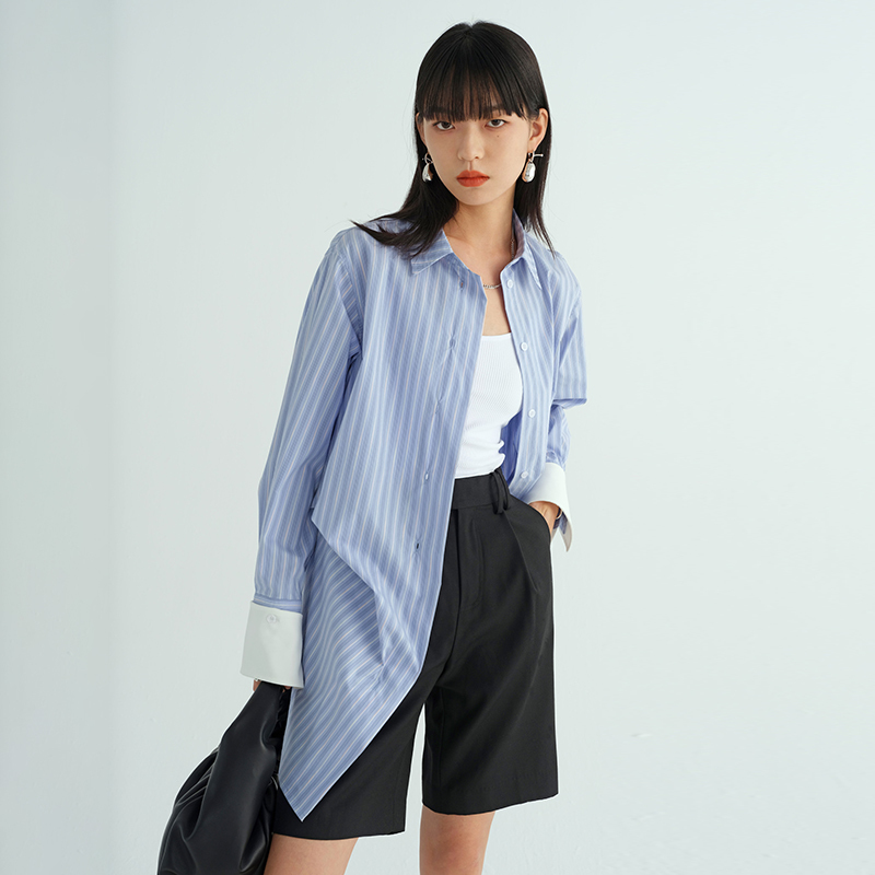 Print Strap Blouse Shirt For Female Lapel Collar Lantern Long Sleeve Loose Women's Casual Fashion 210524